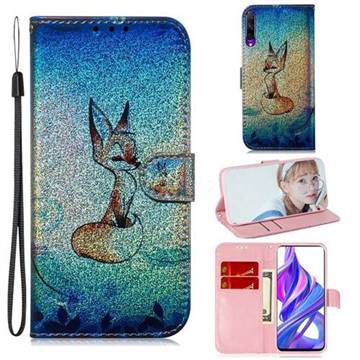 Cute Fox Laser Shining Leather Wallet Phone Case for Huawei Honor 9X