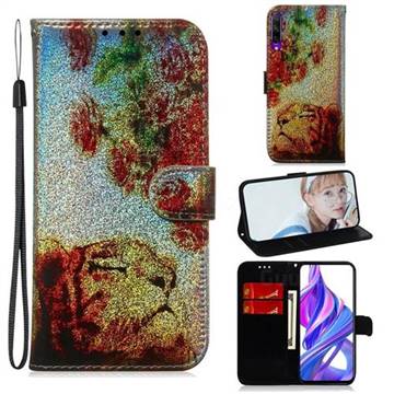 Tiger Rose Laser Shining Leather Wallet Phone Case for Huawei Honor 9X