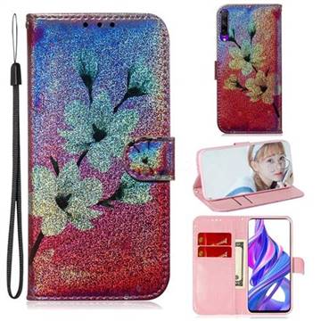 Magnolia Laser Shining Leather Wallet Phone Case for Huawei Honor 9X