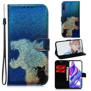 Cat and Leopard Laser Shining Leather Wallet Phone Case for Huawei Honor 9X