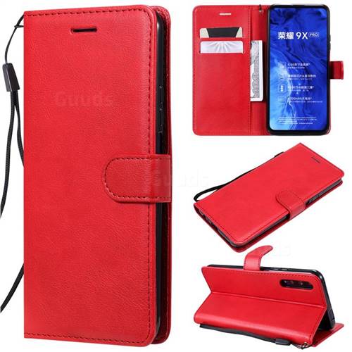 Retro Greek Classic Smooth PU Leather Wallet Phone Case for Huawei Honor 9X - Red