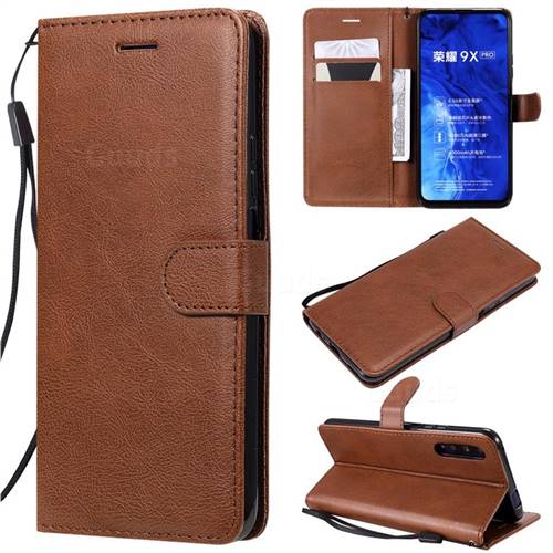 Retro Greek Classic Smooth PU Leather Wallet Phone Case for Huawei Honor 9X - Brown