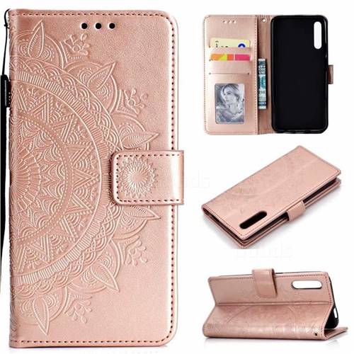 Intricate Embossing Datura Leather Wallet Case for Huawei Honor 9X - Rose Gold