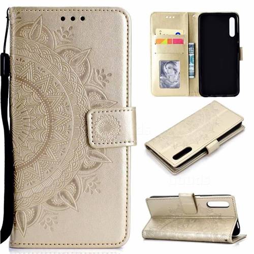 Intricate Embossing Datura Leather Wallet Case for Huawei Honor 9X - Golden