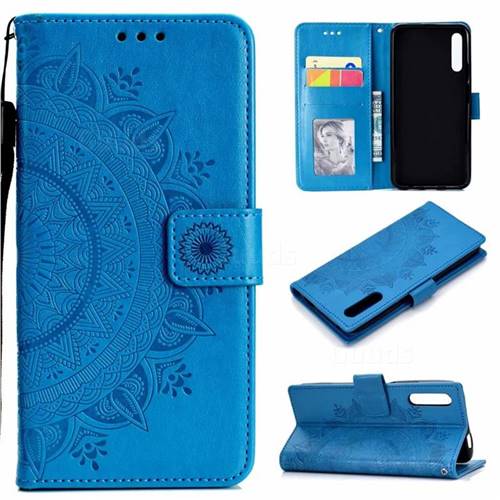 Intricate Embossing Datura Leather Wallet Case for Huawei Honor 9X - Blue