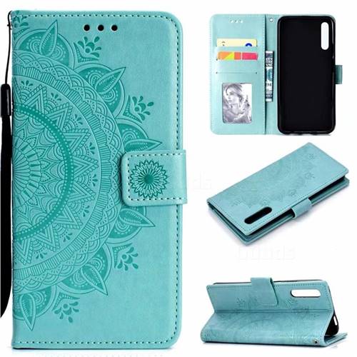 Intricate Embossing Datura Leather Wallet Case for Huawei Honor 9X - Mint Green