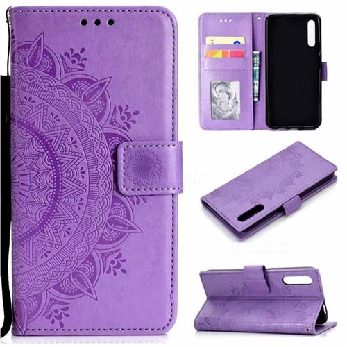Intricate Embossing Datura Leather Wallet Case for Huawei Honor 9X - Purple
