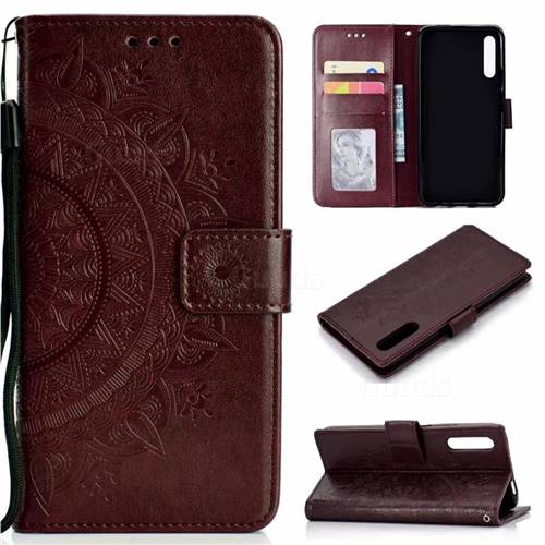 Intricate Embossing Datura Leather Wallet Case for Huawei Honor 9X - Brown