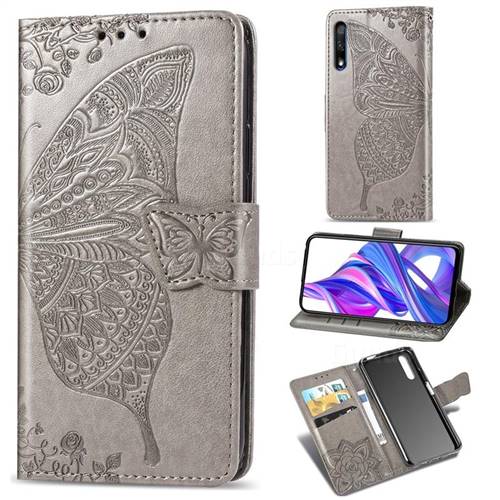 Embossing Mandala Flower Butterfly Leather Wallet Case for Huawei Honor 9X - Gray