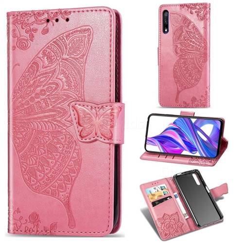Embossing Mandala Flower Butterfly Leather Wallet Case for Huawei Honor 9X - Pink