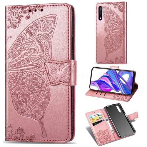 Embossing Mandala Flower Butterfly Leather Wallet Case for Huawei Honor 9X - Rose Gold