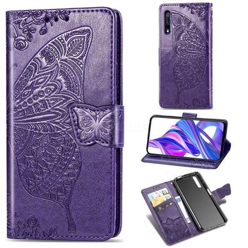 Embossing Mandala Flower Butterfly Leather Wallet Case for Huawei Honor 9X - Dark Purple