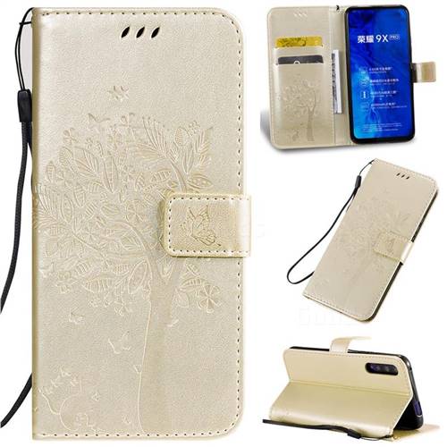 Embossing Butterfly Tree Leather Wallet Case for Huawei Honor 9X - Champagne