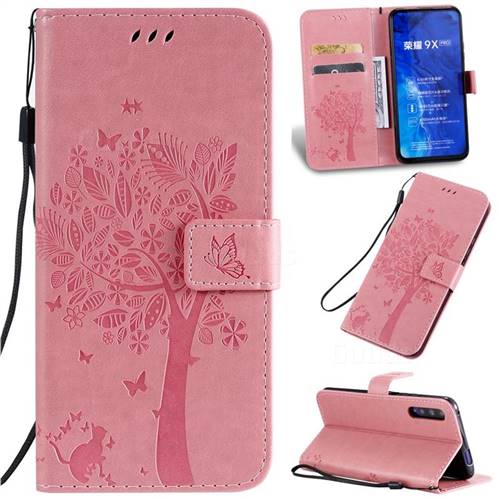Embossing Butterfly Tree Leather Wallet Case for Huawei Honor 9X - Pink