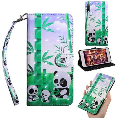 Eating Bamboo Pandas 3D Painted Leather Wallet Case for Huawei Honor 9X