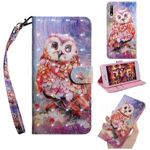 Colored Owl 3D Painted Leather Wallet Case for Huawei Honor 9X