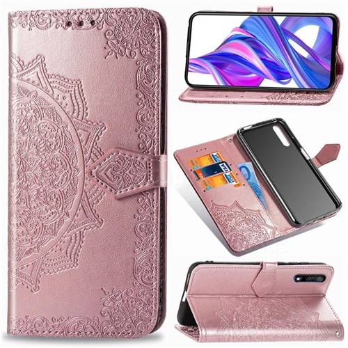 Embossing Imprint Mandala Flower Leather Wallet Case for Huawei Honor 9X - Rose Gold