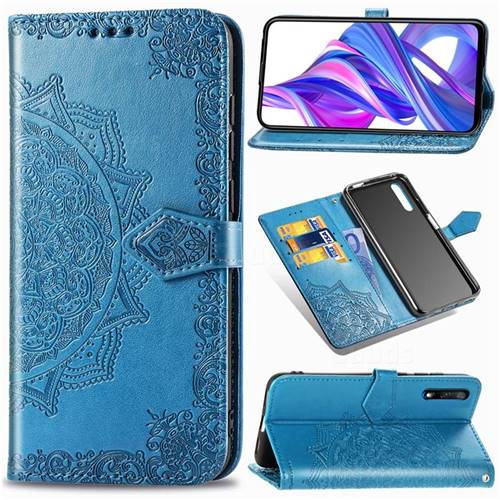 Embossing Imprint Mandala Flower Leather Wallet Case for Huawei Honor 9X - Blue