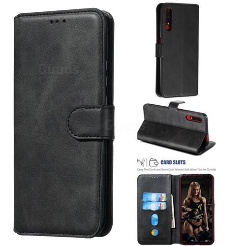 Retro Calf Matte Leather Wallet Phone Case for Huawei Honor 9X - Black