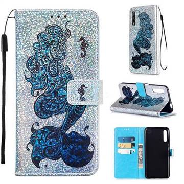 Mermaid Seahorse Sequins Painted Leather Wallet Case for Huawei Honor 9X