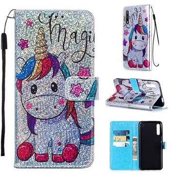 Star Unicorn Sequins Painted Leather Wallet Case for Huawei Honor 9X