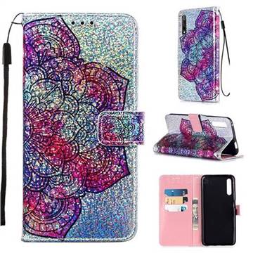 Glutinous Flower Sequins Painted Leather Wallet Case for Huawei Honor 9X
