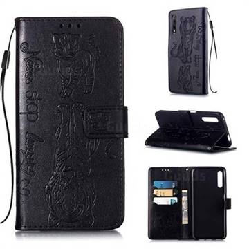 Embossing Tiger and Cat Leather Wallet Case for Huawei Honor 9X - Black