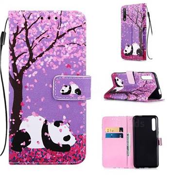 Cherry Blossom Panda Matte Leather Wallet Phone Case for Huawei Honor 9X
