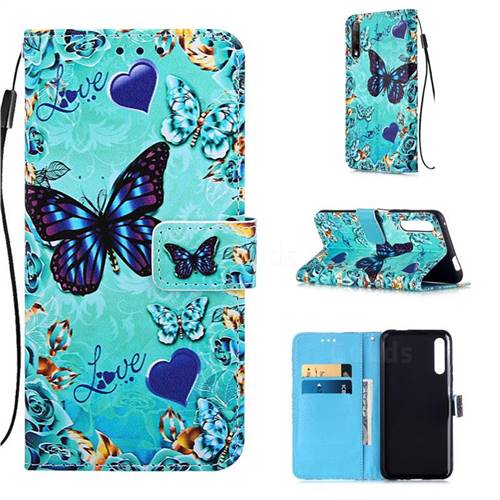 Love Butterfly Matte Leather Wallet Phone Case for Huawei Honor 9X
