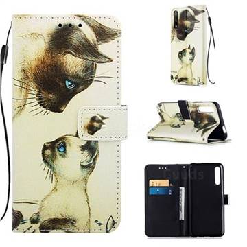 Cat Confrontation Matte Leather Wallet Phone Case for Huawei Honor 9X