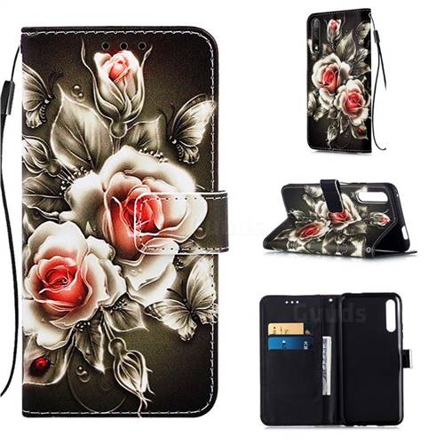 Black Rose Matte Leather Wallet Phone Case for Huawei Honor 9X