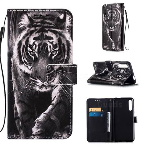 Black and White Tiger Matte Leather Wallet Phone Case for Huawei Honor 9X