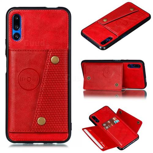 Retro Multifunction Card Slots Stand Leather Coated Phone Back Cover for Huawei Honor 9X - Red