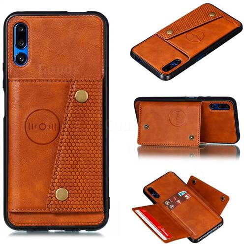 Retro Multifunction Card Slots Stand Leather Coated Phone Back Cover for Huawei Honor 9X - Brown
