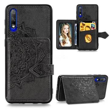 Mandala Flower Cloth Multifunction Stand Card Leather Phone Case for Huawei Honor 9X - Black