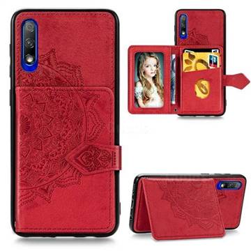 Mandala Flower Cloth Multifunction Stand Card Leather Phone Case for Huawei Honor 9X - Red