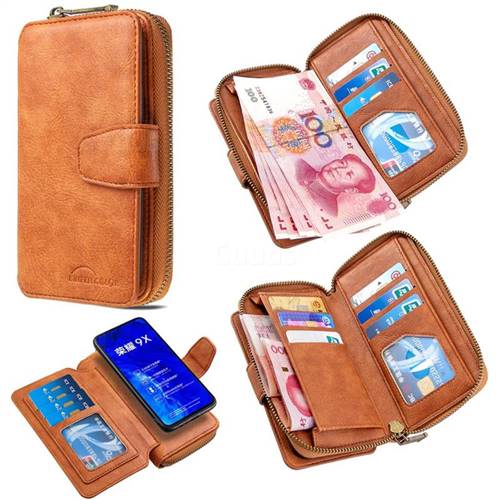 Binfen Color Retro Buckle Zipper Multifunction Leather Phone Wallet for Huawei Honor 9X - Brown