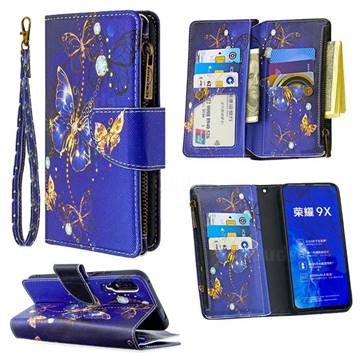 Purple Butterfly Binfen Color BF03 Retro Zipper Leather Wallet Phone Case for Huawei Honor 9X