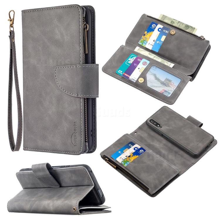Binfen Color BF02 Sensory Buckle Zipper Multifunction Leather Phone Wallet for Huawei Honor 9X - Gray