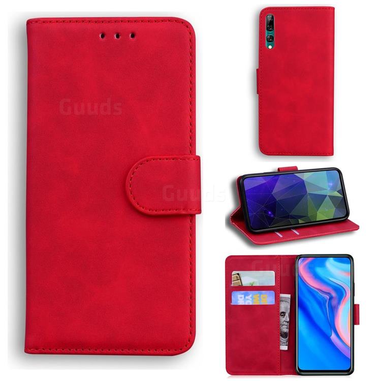 Retro Classic Skin Feel Leather Wallet Phone Case for Huawei Honor 9X - Red