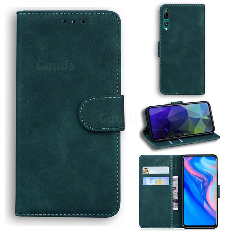 Retro Classic Skin Feel Leather Wallet Phone Case for Huawei Honor 9X - Green