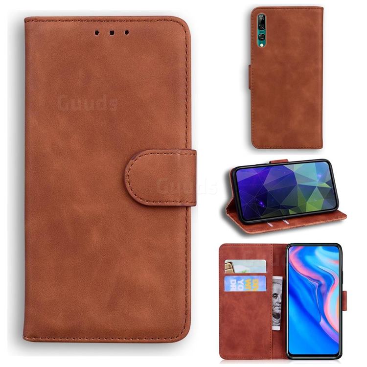 Retro Classic Skin Feel Leather Wallet Phone Case for Huawei Honor 9X - Brown