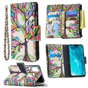 The Tree of Life Binfen Color BF03 Retro Zipper Leather Wallet Phone Case for Huawei Honor 9X Lite