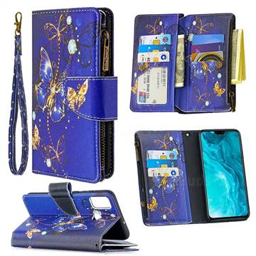 Purple Butterfly Binfen Color BF03 Retro Zipper Leather Wallet Phone Case for Huawei Honor 9X Lite