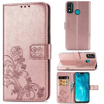 Embossing Imprint Four-Leaf Clover Leather Wallet Case for Huawei Honor 9X Lite - Rose Gold