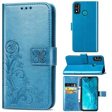 Embossing Imprint Four-Leaf Clover Leather Wallet Case for Huawei Honor 9X Lite - Blue