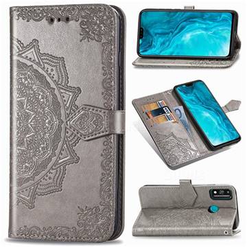 Embossing Imprint Mandala Flower Leather Wallet Case for Huawei Honor 9X Lite - Gray