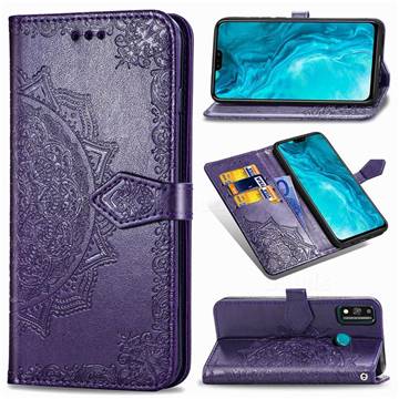Embossing Imprint Mandala Flower Leather Wallet Case for Huawei Honor 9X Lite - Purple