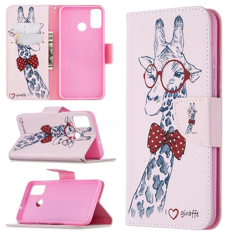 Glasses Giraffe Leather Wallet Case for Huawei Honor 9X Lite