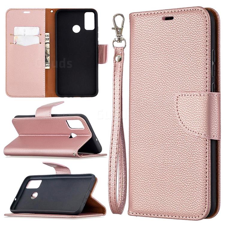 Classic Luxury Litchi Leather Phone Wallet Case for Huawei Honor 9X Lite - Golden